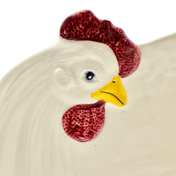 Metlox Serving Platter 15 x 11 Chicken Themed White Ceramic Made in USA - Picture 2 of 6